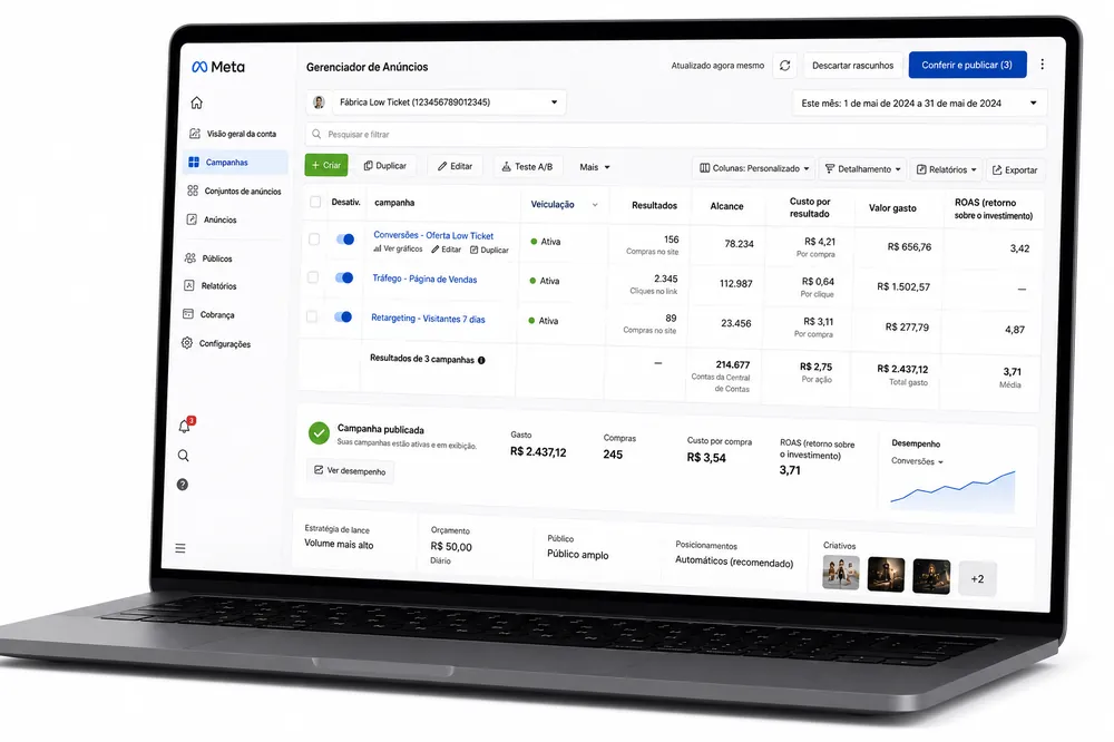 Campanha de Meta Ads pronta e pausada